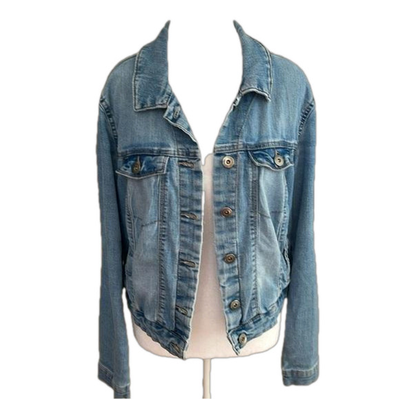 Vero Moda Denim Jacket L | Y2K Faded Trucker Blue Jean - Picture 2 of 6